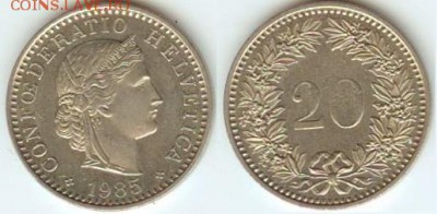 Швейцария 20 раппенов 1985 до 21.00 мск 15.06.2014 - Швейцария 20раппенов  1985