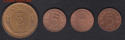 Дания 5 эре 4 монеты до 11.06.2014 22-00 - Дания 5 эре а