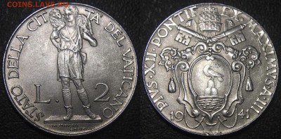 Христианство на монетах и жетонах - Ватикан, 2 лиры 1941 St