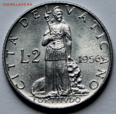 Ватикан 2 лиры 1956. ТИРАЖ - 20 000. - 2