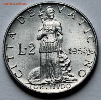 Ватикан 2 лиры 1956. ТИРАЖ - 20 000. - 1