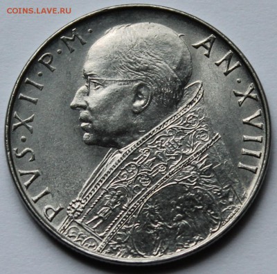 Ватикан 100 лир 1956. ТИРАЖ - 900 000. - 4