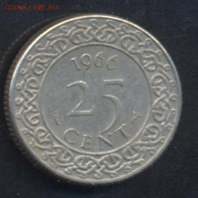 Суринам 25 центов 1966 г.До 14.06.14 г. 21-00 МСК . - Суринам 25 ц 66