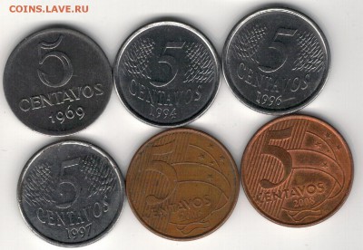 Бразилия 5 сентаво 1969-2008 (6шт) до 16.06 в 22.00 (8939) - 4-б5с1