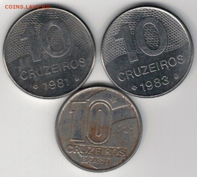Бразилия 10 крузейро 1981-91 (3шт) до 16.06 в 22.00 (8939) - 4-б10к1