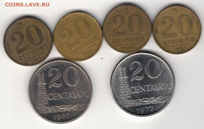 Бразилия 20 сентаво 1945-77 (6шт) до 16.06 в 22.00 (8939) - 4-б20с1
