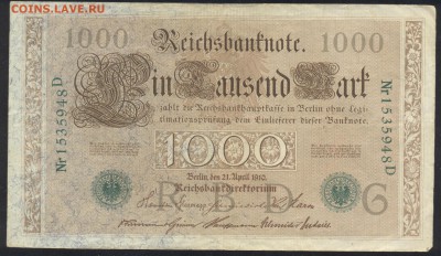 Германия  1000  марок 1910 г.До 15.06.14 г. 21-00 МСК . - Германия 1000 м 1910 2
