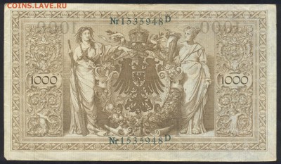 Германия  1000  марок 1910 г.До 15.06.14 г. 21-00 МСК . - Германия 1000 м 1910 3
