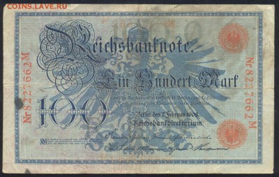 Германия  100 марок 1908 г.До 15.06.14 г. 21-00 МСК . - Германия 100 м 1908 1