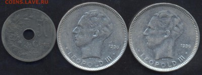 Бельгия 50 сантимов 1918 г., 5 франков 1936 г. - Бельгия