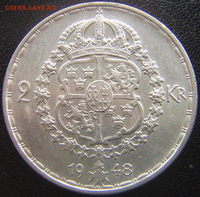 Швеция_2 кроны 1948. Серебро, нечастый год; до 16.06_22.34мс - 8153