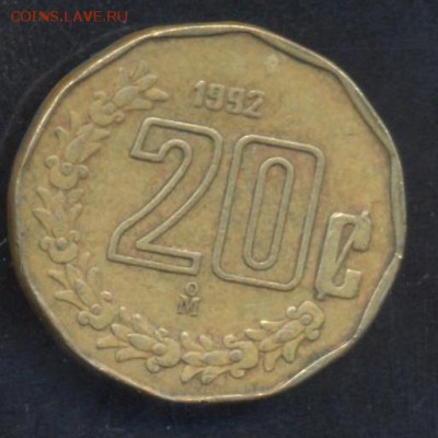 Мексика 20 центаво 1992 г.До 19.06.14 г. 21-00 МСК . - Мексика 20 ц
