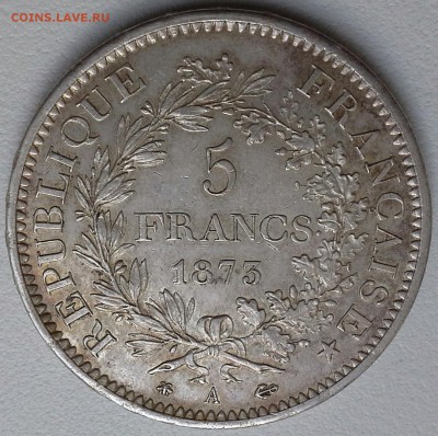 5 франков 1873 года, серебро. - 1403417019598