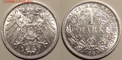 Германия 1 марка 1906 D штемпельный блеск до 29.06.14 в 22.0 - 1 марка 1906 D 23.06.14