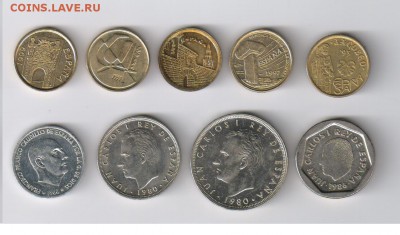 ИСПАНИЯ - 9 монет от 5 до 200 песет до 04.07.2014г 21-00 - ИСПАНИЯ - 9 монет1