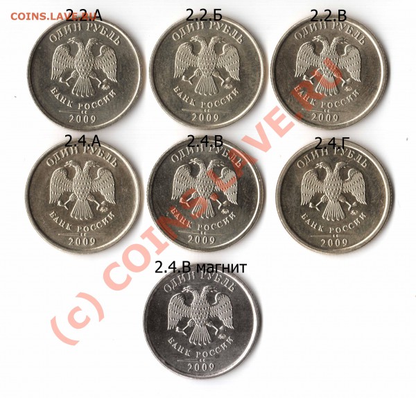 7 разновидов 1руб 2009г ММД до 30.03.10г. 22-00МСК - 2009 ММД  разновиды