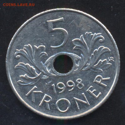 Норвегия 5 крон  1998 г.До 2.07.14 г. 22-00 МСК . - Норвегия 5 к.