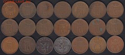 Норвегия 21 монета по 1 эре 1925-1970 до 02.07.2014 22-00 - Норвегия 1 эре р