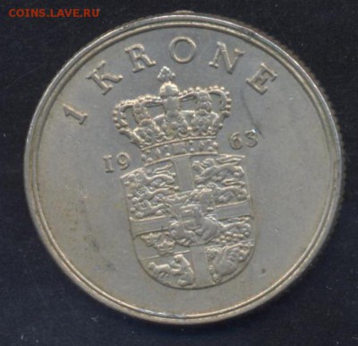 Дания 1 крона 1963 г.До 2.07.14 г. 22-00 МСК . - Дания 1 к.1
