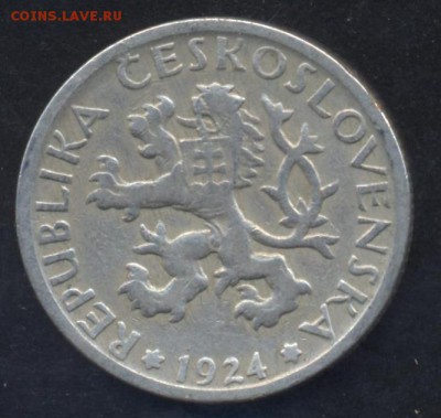 Чехословакия 1 крона 1924 г.До 2.07.14 г. 22-00 МСК . - Чехословакия 1 к.1