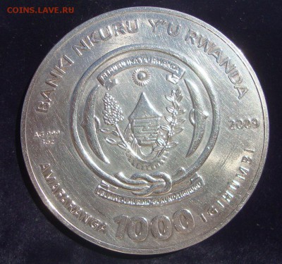 1000 франков, Руанда, серебро 999, 3 унции, 2009 год - M3
