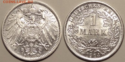 Германия 1 марка 1914 D штемпельный блеск до 07.07.14 в 22.0 - 1 марка 1914 D 23.06.14