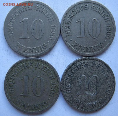 10 пфеннингов Германия начало 20 века. 4 монеты - 10