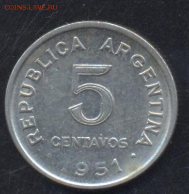 Аргентина 5 центавос 1951 г. До 8.07.14 г. 22-00 МСК . - Аргентина 5 ц.