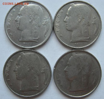 4 монеты Бельгии 5 франков(1968-1977) до 22.00 12.07.14 - 9