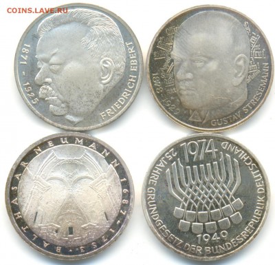 5 марок ФРГ 4шт 1974-78г серебро лот №2 10.07.14 в 22-10 - 5 марок 005