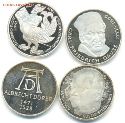 5 марок ФРГ 4шт 1971-78г серебро лот №3 10.07.14 в 22-10 - 5 марок 007