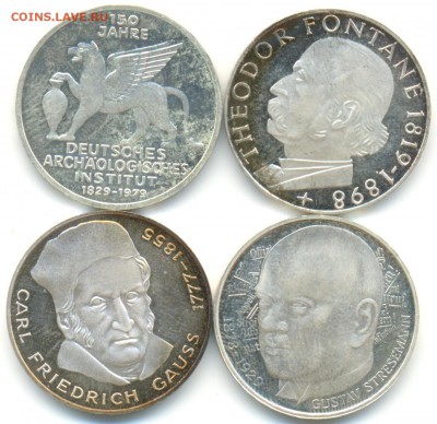 5 марок ФРГ 4шт 1969-79г серебро лот №5 10.07.14 в 22-10 - 5 марок 011