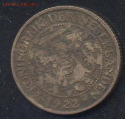 Нидерланды 1 цент 1922 г. До 8.07.14 г. 22-00 МСК . - Голландия 1 ц.22 г.