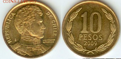 Чили 10 песо 2009 до 21.00 по Москве 16.07.2014 - Чили 10 песо 2009