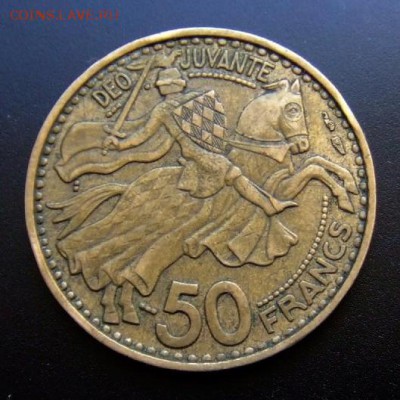 с 1 руб. МОНАКО 50 фр. (1950) Рыцарь до 17.07 (22.00) - Монако 50 франков (1950) «Рыцарь» №2 Р