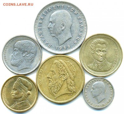 6 греческих портретных монет 1959 - 1998; до 20.07_22.04мск - 8241