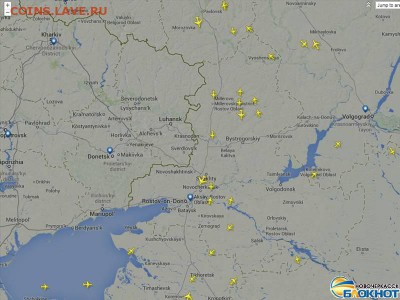 Ну а теперь про Украину - Авиарейсы над Ростовской областью в 17-00 21 072014. Скриншот из flightradar