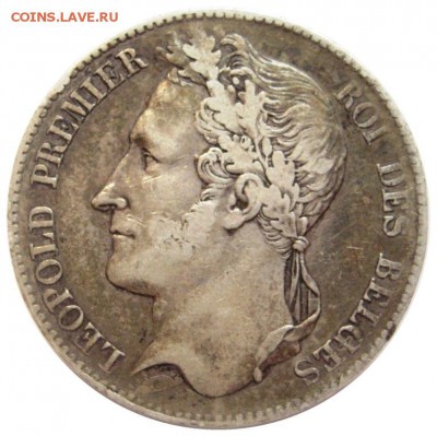 Бельгия 5 франков 1849 Леопольд I с венком, редкая, до 27.07 - lot-182660-2
