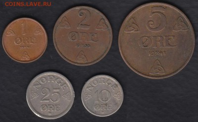 Норвегия 25, 10, 5, 2, 1 эре до 29.07.2014 22-00 - Норвегия подборка 25, 10, 5, 2, 1 а