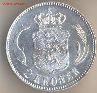 ДАНИЯ 2 кроны 1916. Серебро. Оценка. - 87