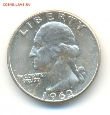Ag. сша 25 центов 1962D.XF . до 1.08 22:00 - 6