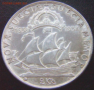 Швеция_памятные 2 кроны 1938. Серебро; до 30.07_22.02мск - 8380