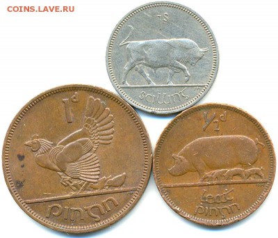 3 ирландские монеты 1942 - 1968 "Животные"; до 31.07_22.20мс - 8224