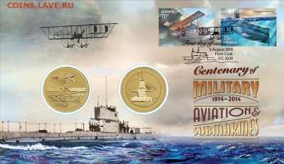 Монеты с Корабликами - 2014 1 доллар 100-летие Австралийского подводного флота а