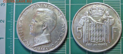 Серебряные иностранные монеты - 5 франков 1966