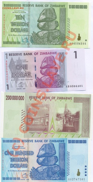 Боны Зимбабве 1$, 200млн.$, 10трл.$, - 11