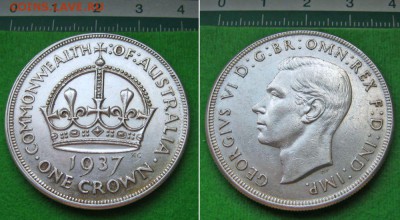 Серебряные иностранные монеты - 1 крона 1937