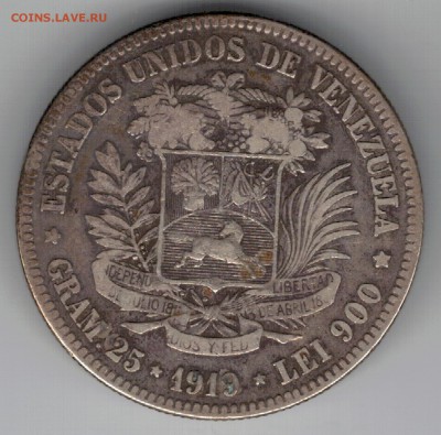 Ag Венесуэла 5 боливаров 1919 до 11.08.14 в 22.00мск (9422) - 5-вен919
