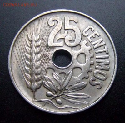 с 1 руб. ИСПАНИЯ 25 сентимо (1934) до 11.08 (22.00) - Испания 25 сентимо (1934) «Девушка с веткой» Р