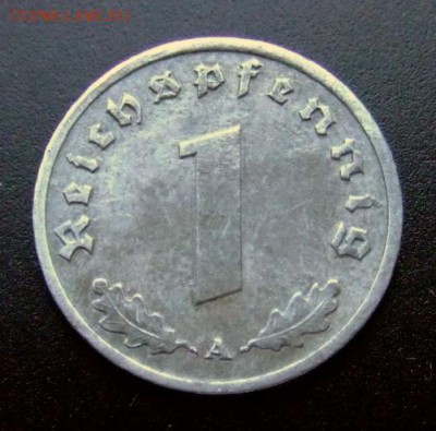 с 1 руб. ГЕРМАНИЯ(Рейх) 1 пф. (1943 А) цинк до 11.08 (22.00) - Германия (Рейх) 1 рейхспфенниг (1943 А) цинк №5 Р